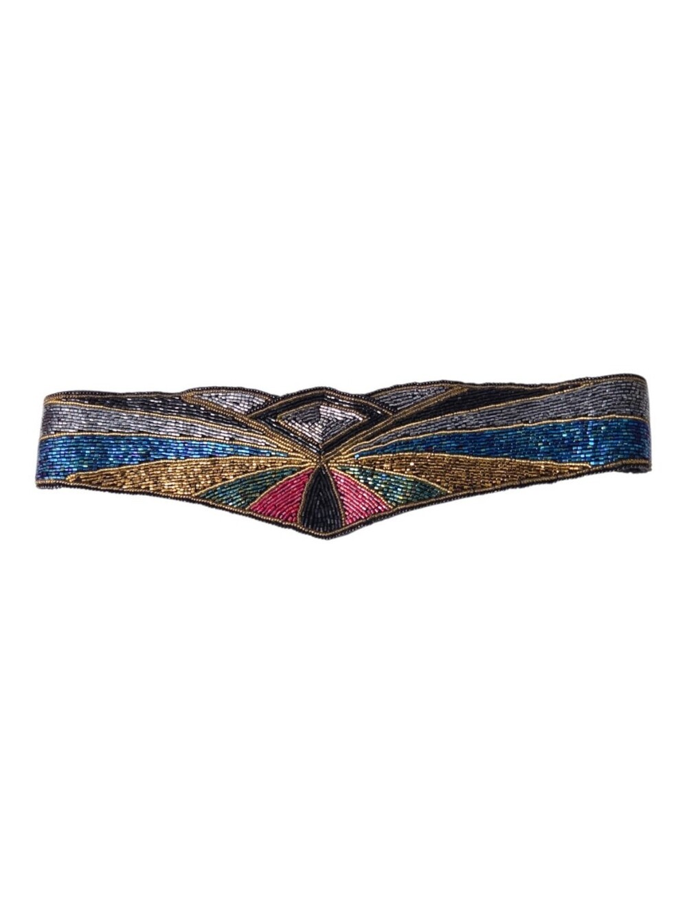 Beaded Multicolor Statement Waist Belt - Gold, Blue, Soft Ruby, Green